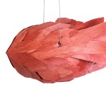 GloboStar® GOURAMI 02361 Boho Κρεμαστό Φωτιστικό Οροφής Μονόφωτο 1 x E27 AC220-240V IP20 - Μ100 x Π72 x Υ36cm - Κόκκινο Λεπτό Φύλλο Ξύλου Πλέγμα - 5 Χρόνια Εγγύηση