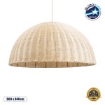 GloboStar® MONTANA 02379 Boho Κρεμαστό Φωτιστικό Οροφής Μονόφωτο 1 x E27 AC220-240V IP20 - Φ80 x Υ40cm - Μπεζ Μπαμπού Πλέγμα Καμπάνα - 5 Χρόνια Εγγύηση