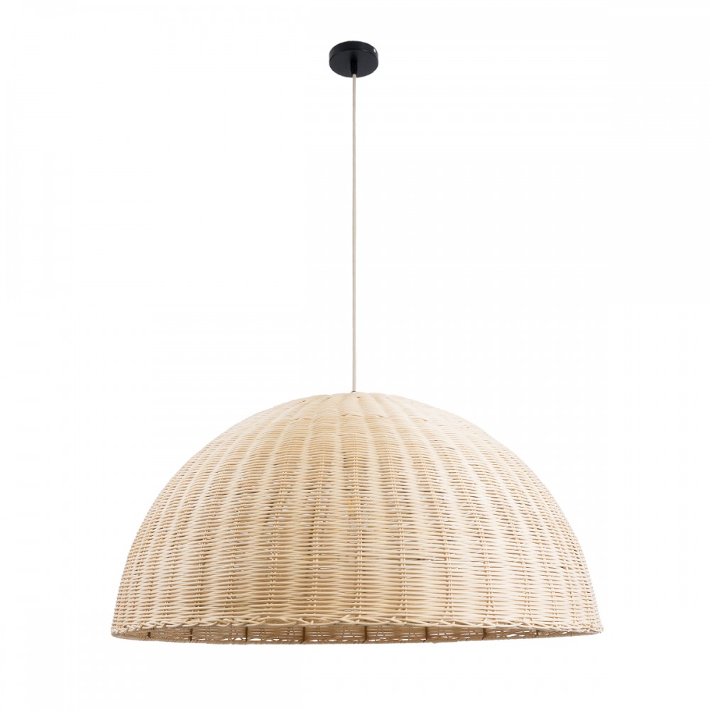 GloboStar® MONTANA 02379 Boho Κρεμαστό Φωτιστικό Οροφής Μονόφωτο 1 x E27 AC220-240V IP20 - Φ80 x Υ40cm - Μπεζ Μπαμπού Πλέγμα Καμπάνα - 5 Χρόνια Εγγύηση