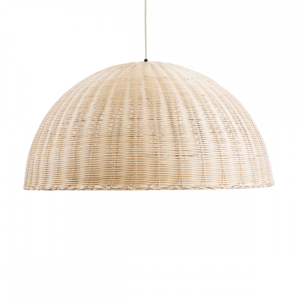 GloboStar® MONTANA 02379 Boho Κρεμαστό Φωτιστικό Οροφής Μονόφωτο 1 x E27 AC220-240V IP20 - Φ80 x Υ40cm - Μπεζ Μπαμπού Πλέγμα Καμπάνα - 5 Χρόνια Εγγύηση