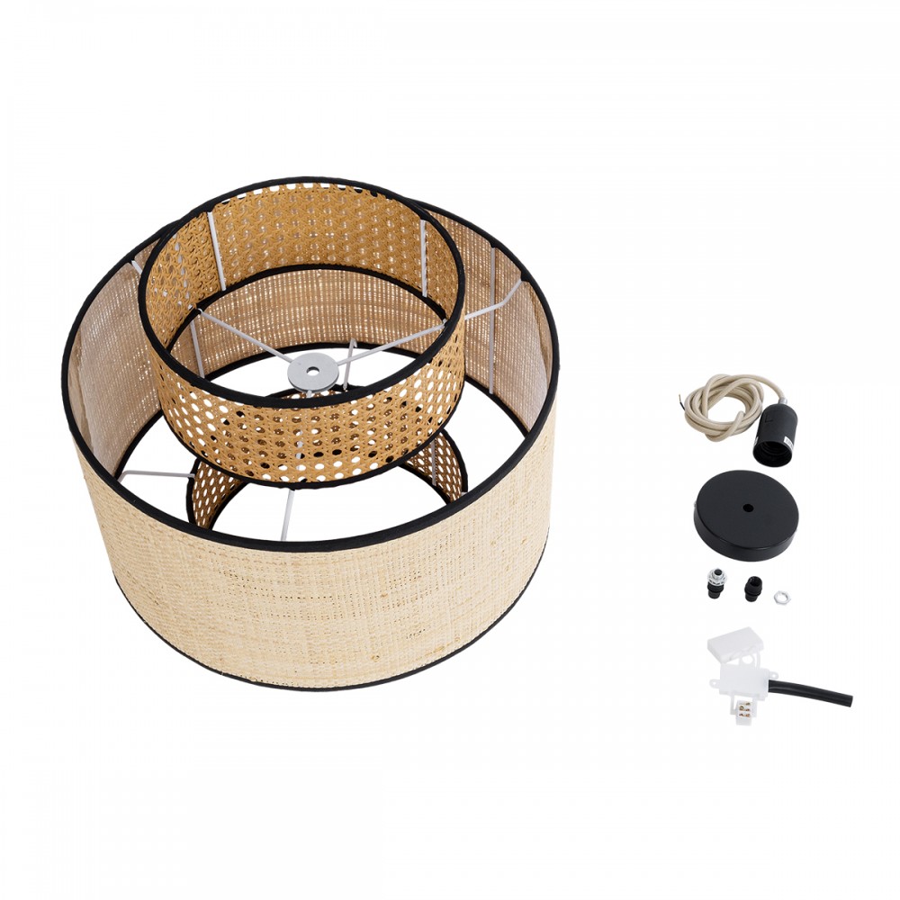 GloboStar® BRAVADO 02386 Boho Κρεμαστό Φωτιστικό Οροφής Μονόφωτο 1 x E27 AC220-240V IP20 - Φ40 x Υ35cm - Καφέ με Μπεζ Μπαμπού Πλέγμα - 5 Χρόνια Εγγύηση