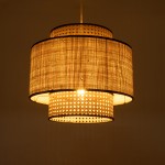 GloboStar® BRAVADO 02386 Boho Κρεμαστό Φωτιστικό Οροφής Μονόφωτο 1 x E27 AC220-240V IP20 - Φ40 x Υ35cm - Καφέ με Μπεζ Μπαμπού Πλέγμα - 5 Χρόνια Εγγύηση