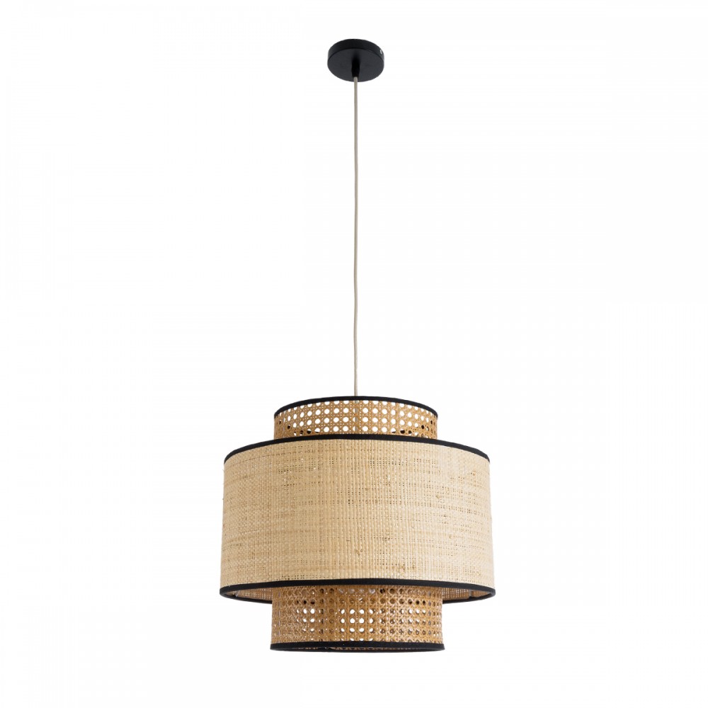 GloboStar® BRAVADO 02386 Boho Κρεμαστό Φωτιστικό Οροφής Μονόφωτο 1 x E27 AC220-240V IP20 - Φ40 x Υ35cm - Καφέ με Μπεζ Μπαμπού Πλέγμα - 5 Χρόνια Εγγύηση