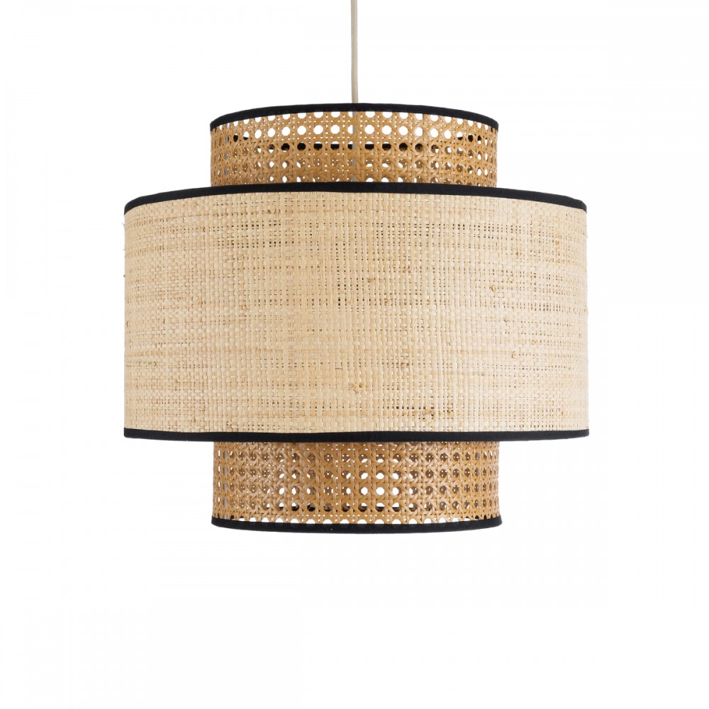 GloboStar® BRAVADO 02386 Boho Κρεμαστό Φωτιστικό Οροφής Μονόφωτο 1 x E27 AC220-240V IP20 - Φ40 x Υ35cm - Καφέ με Μπεζ Μπαμπού Πλέγμα - 5 Χρόνια Εγγύηση