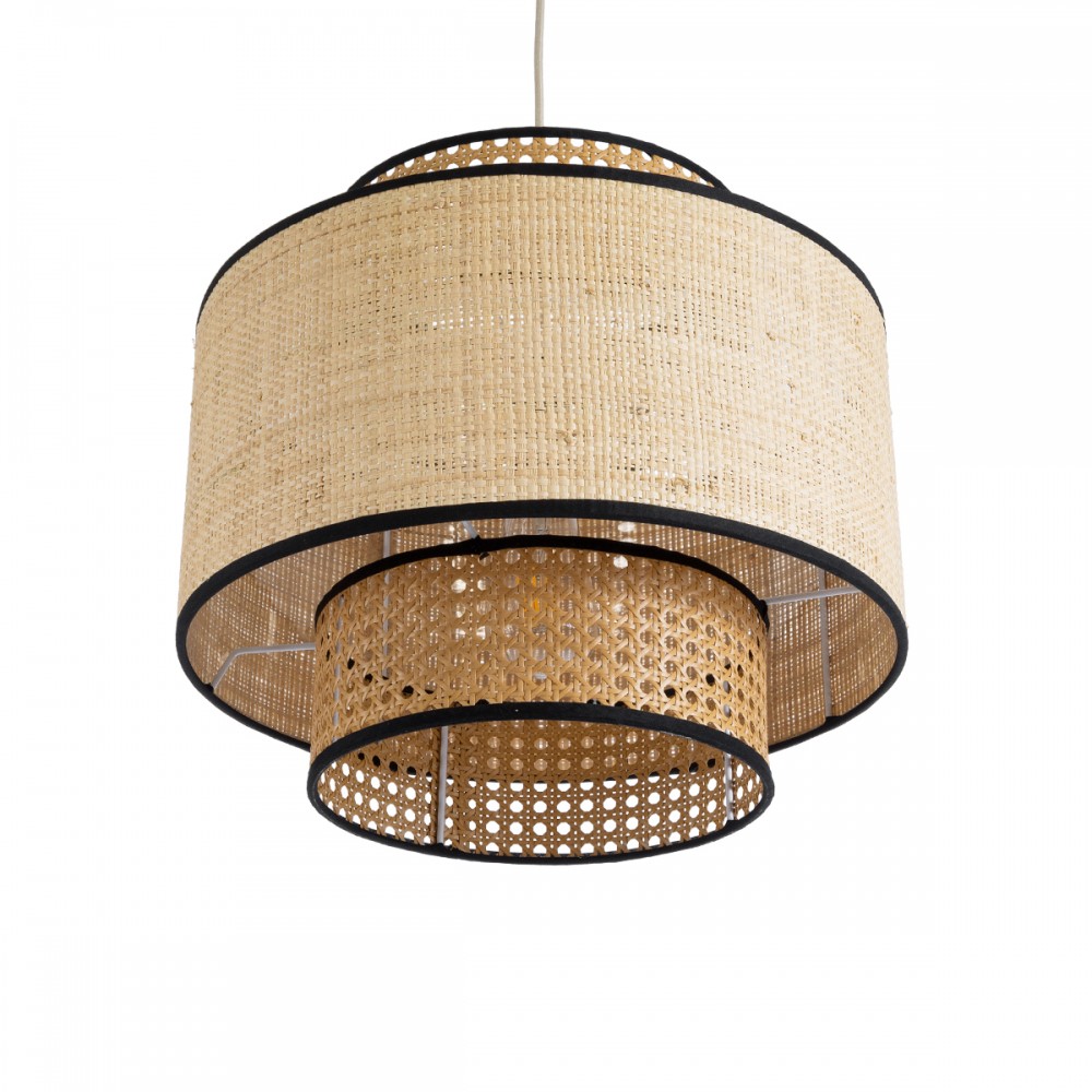 GloboStar® BRAVADO 02386 Boho Κρεμαστό Φωτιστικό Οροφής Μονόφωτο 1 x E27 AC220-240V IP20 - Φ40 x Υ35cm - Καφέ με Μπεζ Μπαμπού Πλέγμα - 5 Χρόνια Εγγύηση