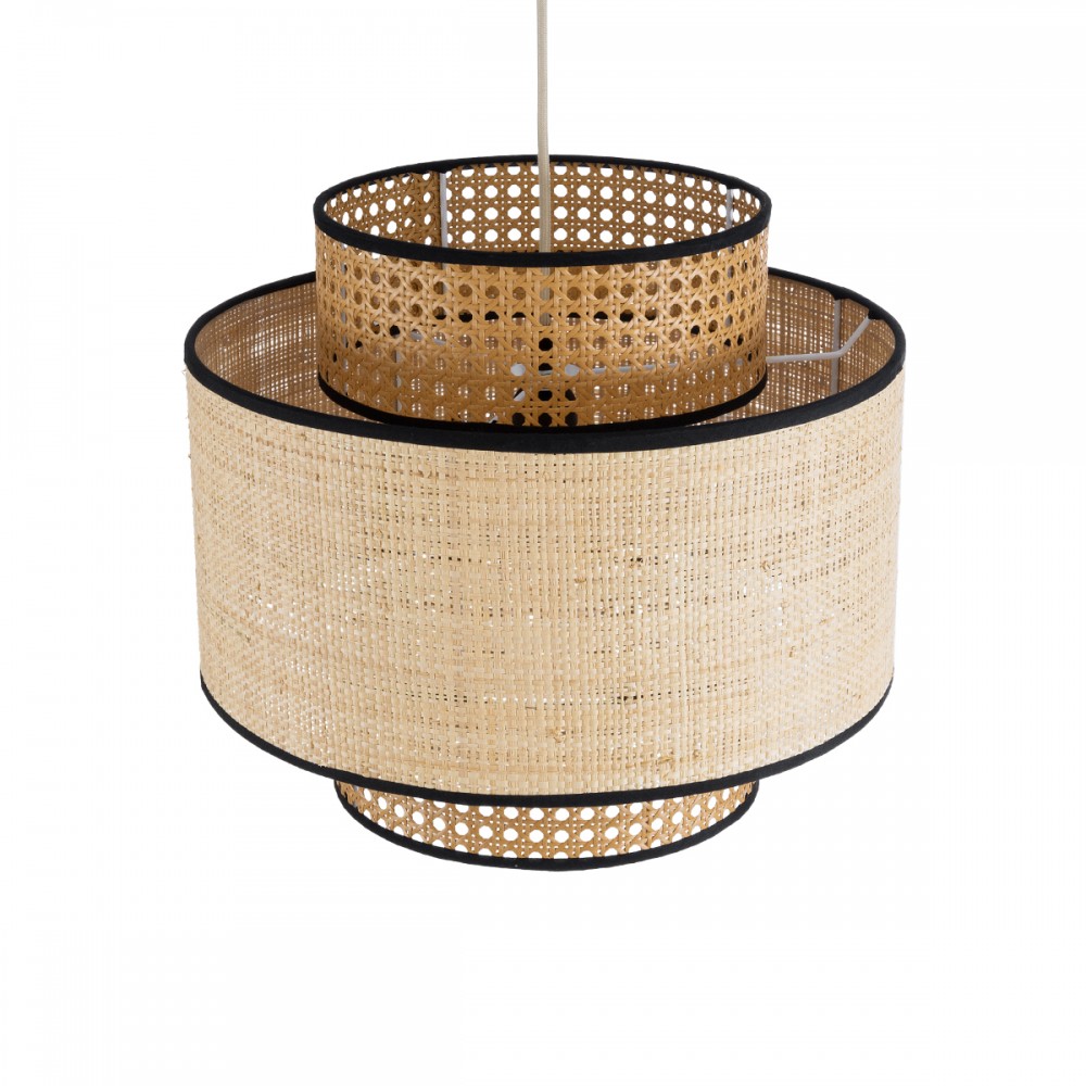 GloboStar® BRAVADO 02386 Boho Κρεμαστό Φωτιστικό Οροφής Μονόφωτο 1 x E27 AC220-240V IP20 - Φ40 x Υ35cm - Καφέ με Μπεζ Μπαμπού Πλέγμα - 5 Χρόνια Εγγύηση