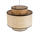 GloboStar® BRAVADO 02386 Boho Κρεμαστό Φωτιστικό Οροφής Μονόφωτο 1 x E27 AC220-240V IP20 - Φ40 x Υ35cm - Καφέ με Μπεζ Μπαμπού Πλέγμα - 5 Χρόνια Εγγύηση