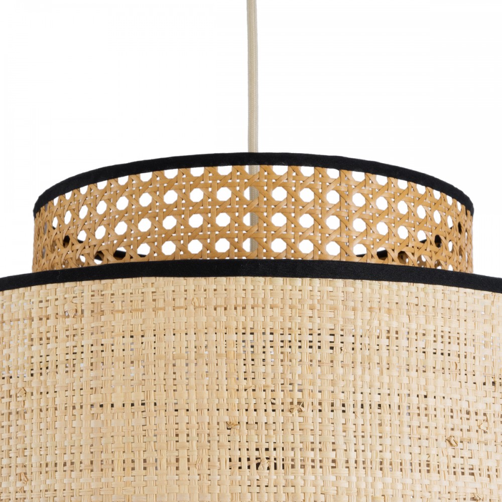 GloboStar® BRAVADO 02386 Boho Κρεμαστό Φωτιστικό Οροφής Μονόφωτο 1 x E27 AC220-240V IP20 - Φ40 x Υ35cm - Καφέ με Μπεζ Μπαμπού Πλέγμα - 5 Χρόνια Εγγύηση