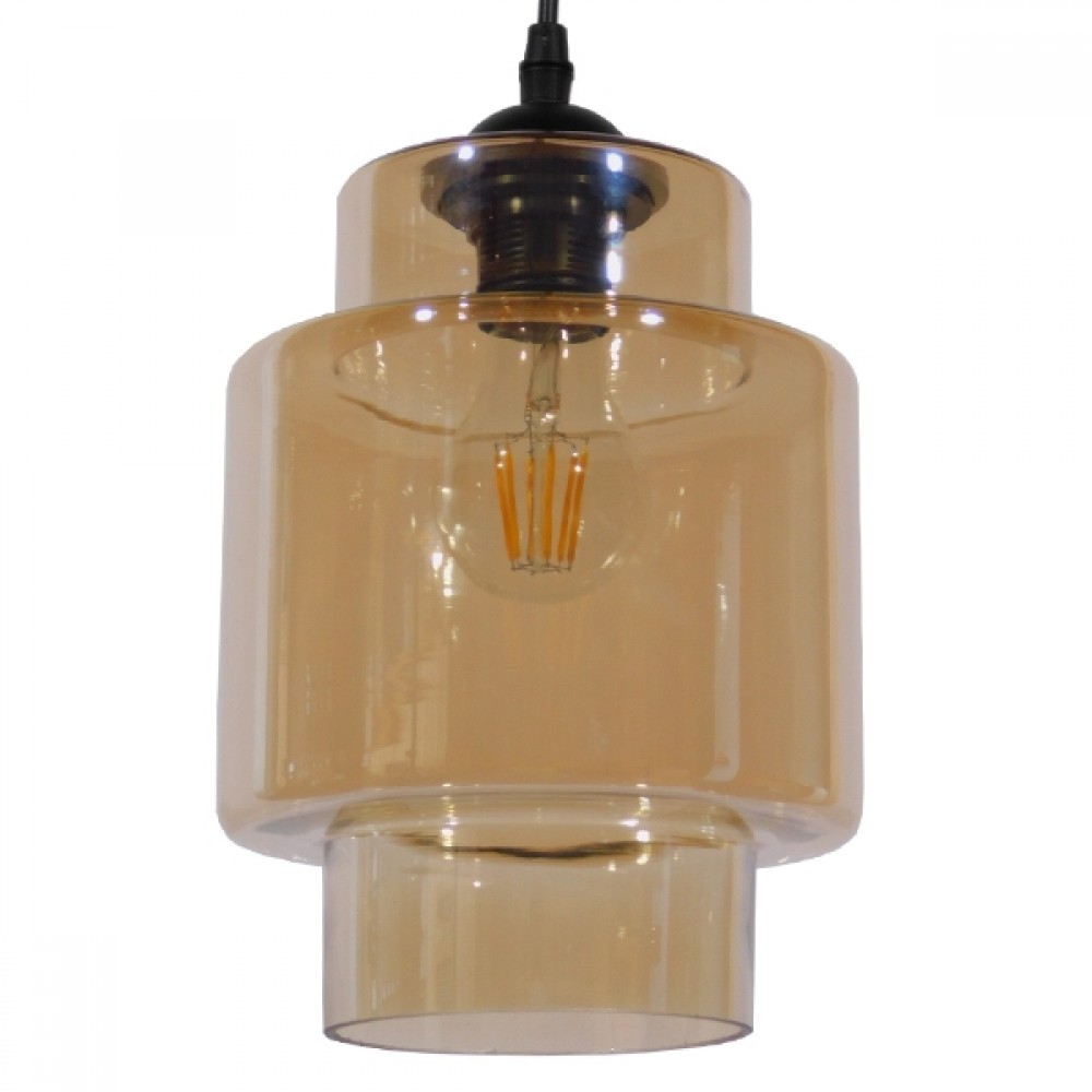 GloboStar® ASPEN 10001078 Vintage Κρεμαστό Φωτιστικό Ανάρτηση Μονόφωτο 1 x E27 IP20 Μελί Γυαλί - Μ18 x Π18 x Υ30cm