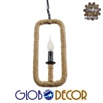 GloboStar® LINDELL 10001110 Vintage Industrial Κρεμαστό Φωτιστικό Οροφής Μονόφωτο 1 x E27 Μαύρο Μεταλλικό με Μπεζ Σχοινί Φ18 x Y33cm