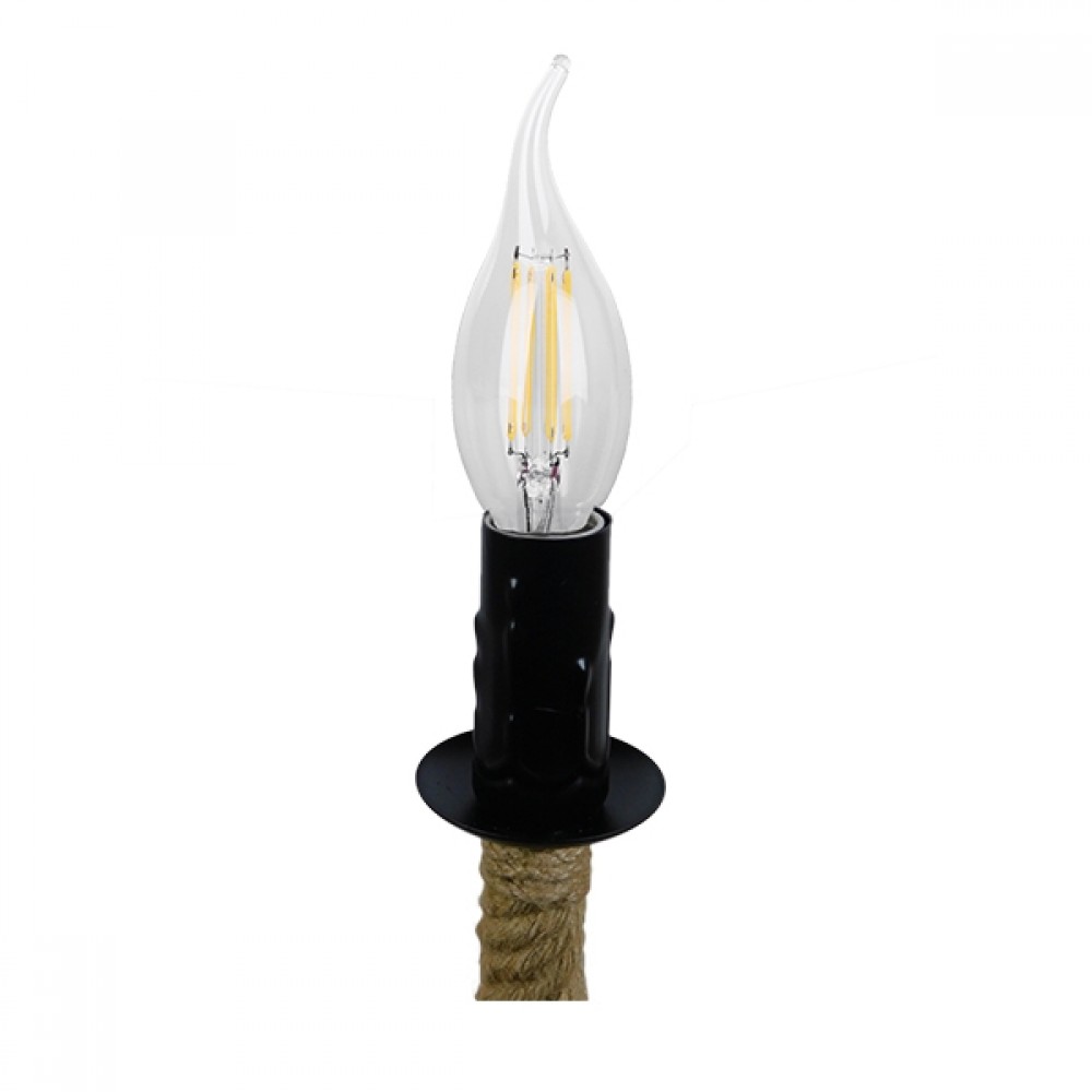 GloboStar® LINDELL 10001111 Vintage Industrial Κρεμαστό Φωτιστικό Οροφής Μονόφωτο 1 x E27 Μαύρο Μεταλλικό με Μπεζ Σχοινί Φ33 x Y33cm