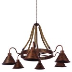 GloboStar® CAMELOT 10001191 Vintage Κρεμαστό Φωτιστικό Οροφής Πολύφωτο 6 x E27 Καφέ Σκουριά Μεταλλικό Πολυέλαιος με Μπεζ Σχοινί Φ92 x Y118cm