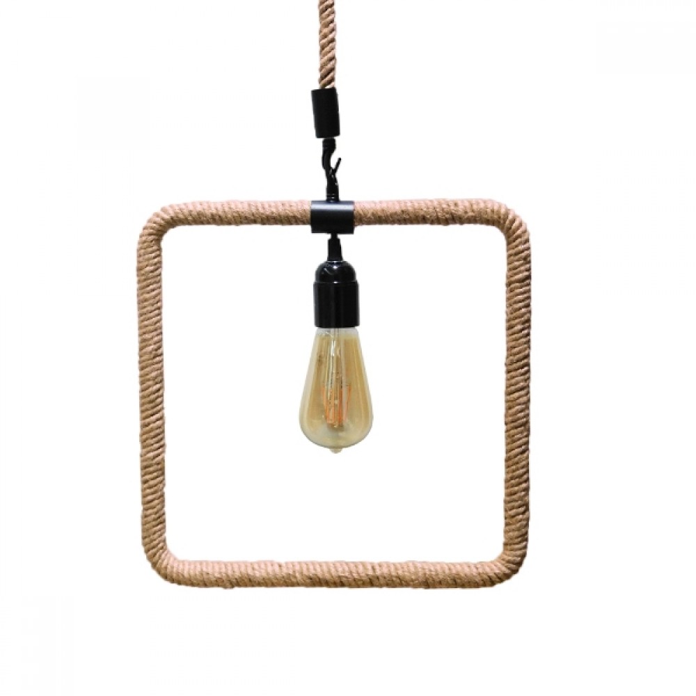 GloboStar® MALVERN 10001240 Vintage Κρεμαστό Φωτιστικό Ανάρτηση Μονόφωτο 1 x E27 IP20 Μαύρο Μέταλλο με Μπεζ Σχοινί - Μ33 x Π22 x Υ33cm