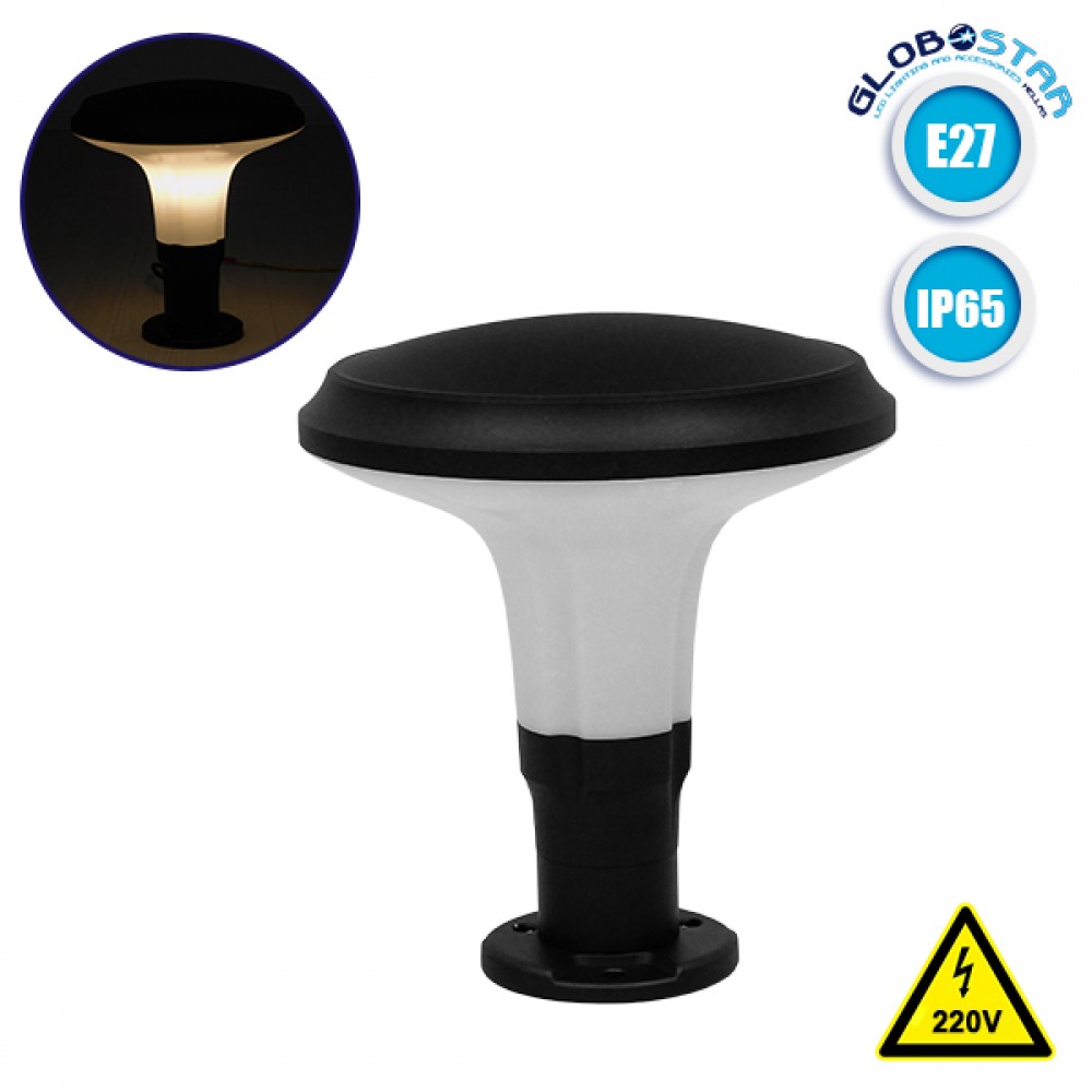 GLOBOSTAR® WHISPER 12150 Φωτιστικό Κολωνάκι Κήπου με Ντουί 1 x E27 120° AC 220-240V Αδιάβροχο IP65 - Γκρι Ανθρακί - Μ27 x Π27 x Υ30cm