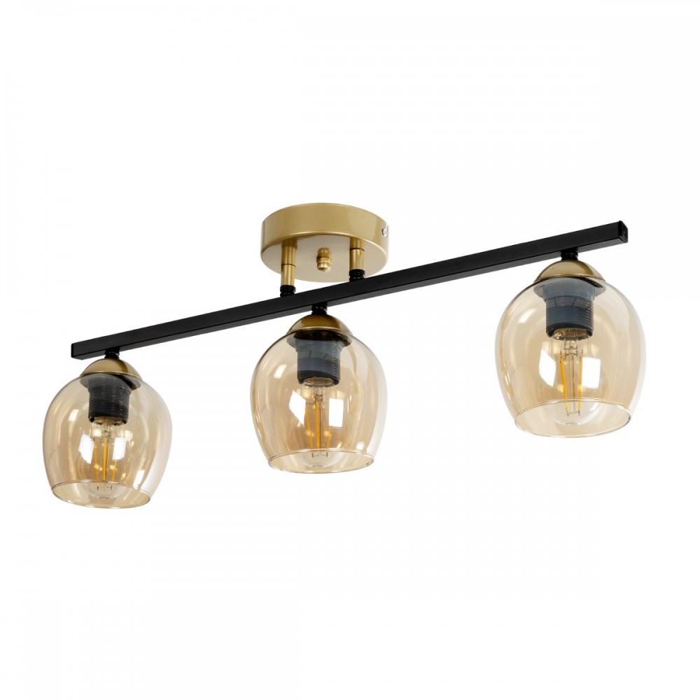 GLOBOSTAR® RADIUS 201-0122 Vintage Φωτιστικό Οροφής με Ντουί 3 x E27 AC 220-240V IP20 - Χρυσό, Μαύρο & Μελί- Μ60 x Π13 x Υ16cm