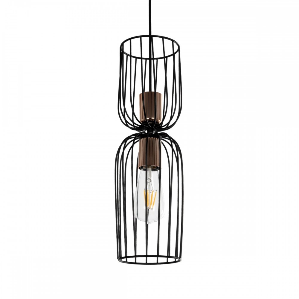 GLOBOSTAR® LAVERA 201-0024 Vintage Κρεμαστό Φωτιστικό Οροφής με Ντουί 1 x E27 AC 220-240V IP20 - Μπρονζέ & Μαύρο - Μ14 x Π14 x Υ44cm