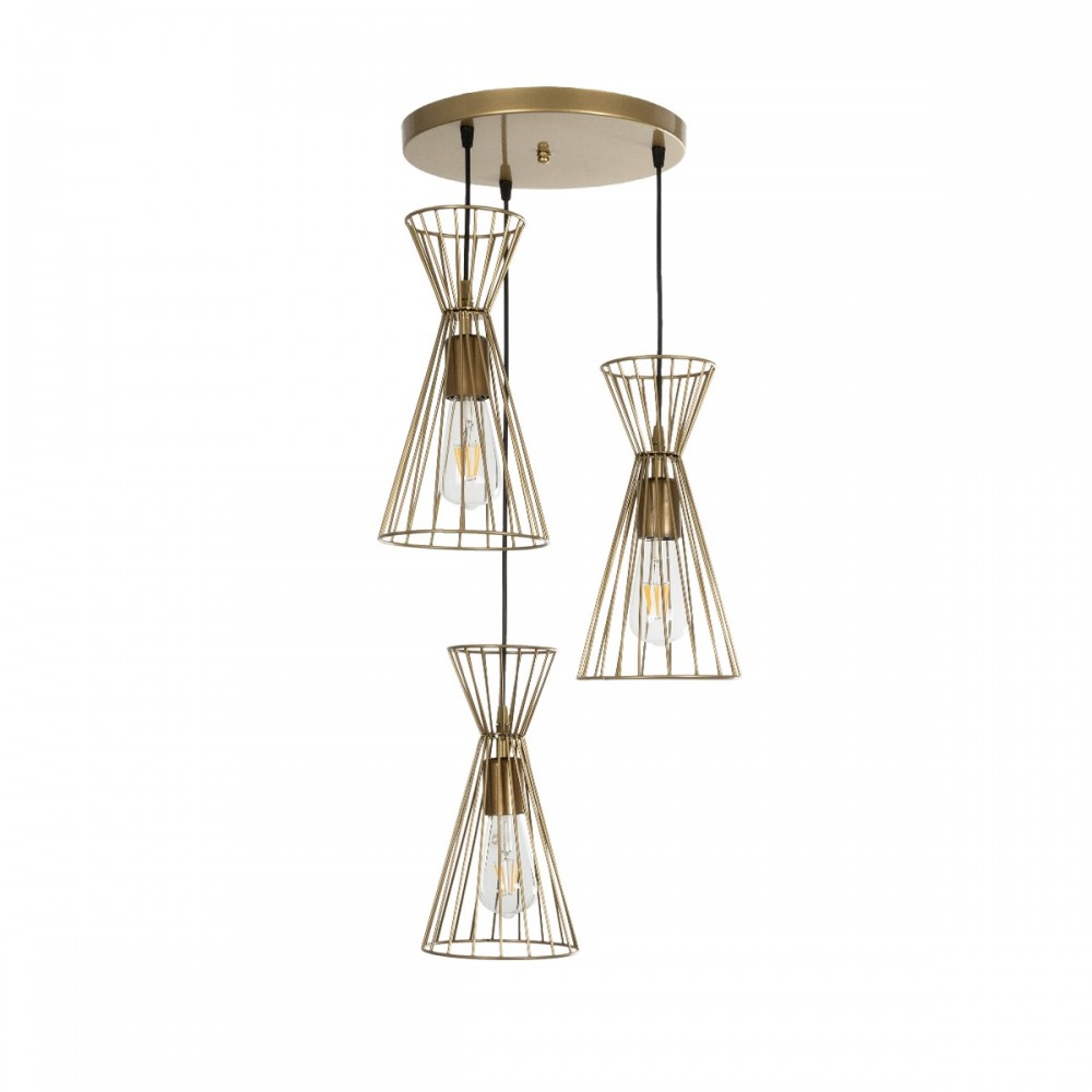 GLOBOSTAR® FLIXIO 201-0126 Vintage Κρεμαστό Φωτιστικό Οροφής με Ντουί 3 x E27 AC 220-240V IP20 - Χρυσό - Μ40 x Π40 x Υ70cm
