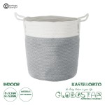 GloboStar® Artificial Garden KASTELLORIZO 20198 Διακοσμητικό Πλεκτό Καλάθι - Κασπώ Γλάστρα - Flower Pot  Γκρι με Λευκό Π35cm x Υ40cm