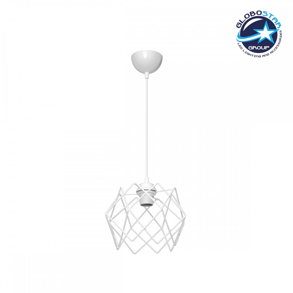GloboStar® VORTEX 203-0001 Mοντέρνο Κρεμαστό Φωτιστικό Πλέγμα Μονόφωτο 1 x E27 IP20 Λευκό Μέταλλο - Μ23.5 x Π23.5 x Υ20cm