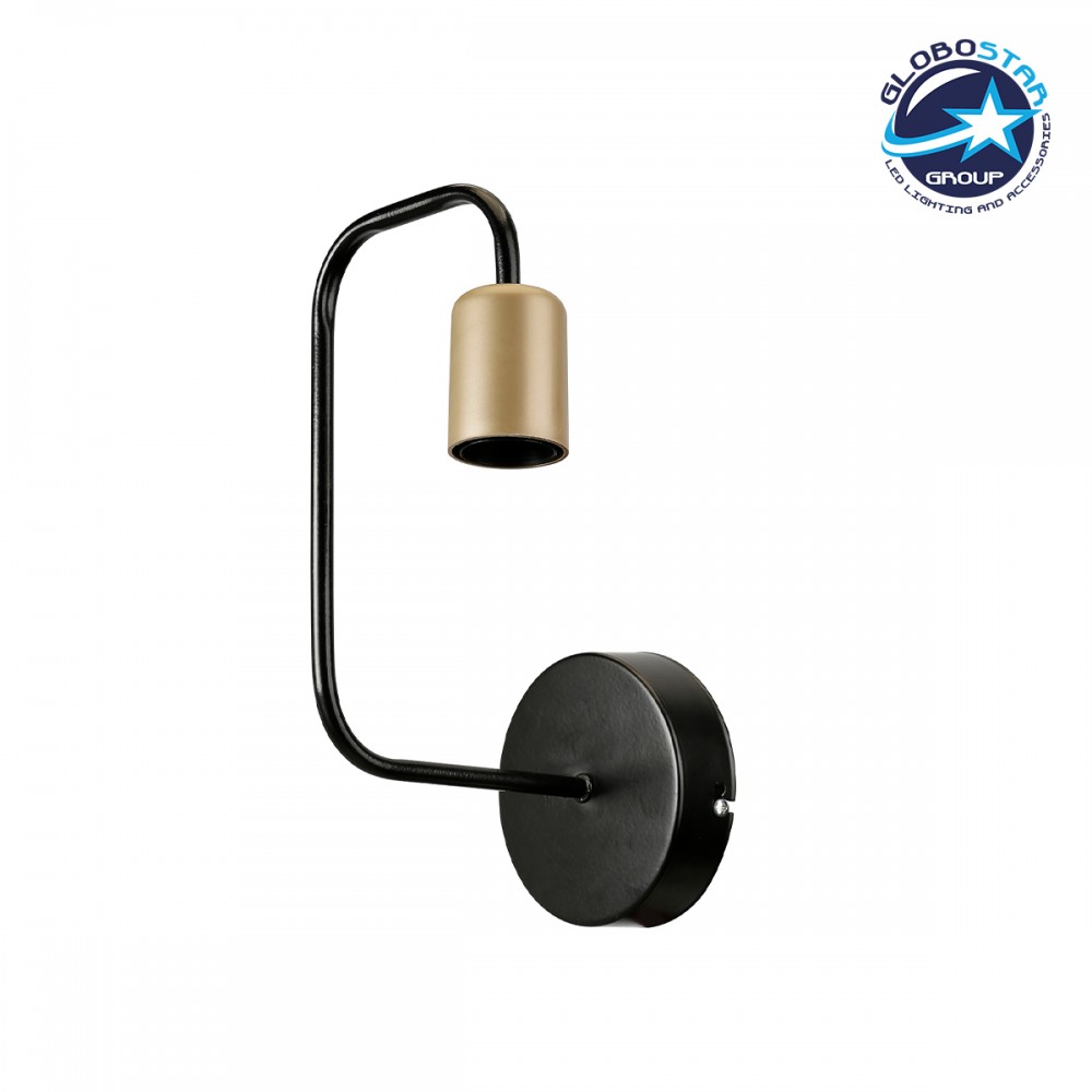 GloboStar® JUNO 203-0013 Μοντέρνο Επιτοίχιο Φωτιστικό Απλίκα Μονόφωτο 1 x E27 IP20 Μαύρο & Χρυσό Μέταλλο - Μ18.5 x Π18.5 x Υ28cm