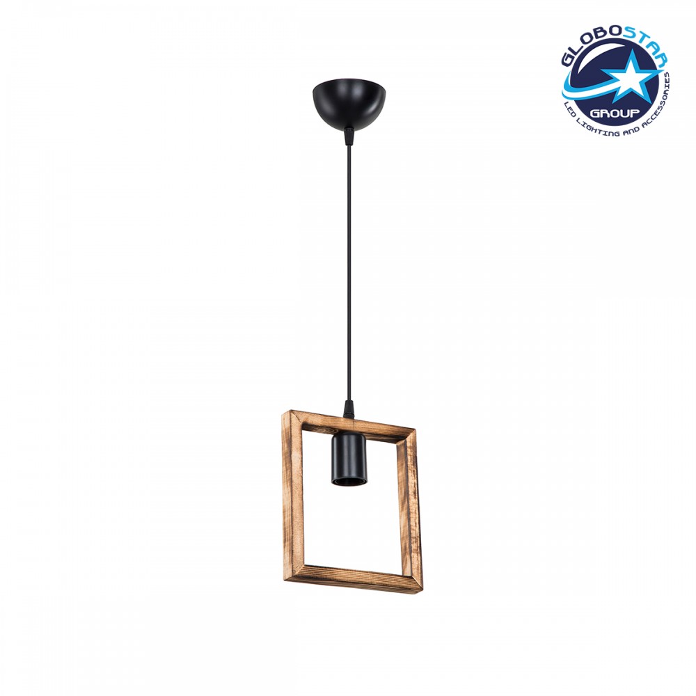 GloboStar® EDISON 203-0020 Vintage Κρεμαστό Φωτιστικό Ανάρτηση Μονόφωτο 1 x E27 IP20 Μπεζ Ξύλο - Μ19 x Π5 x Υ22cm