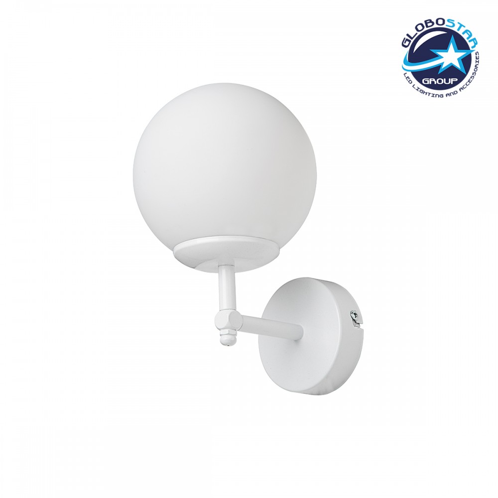 GloboStar® DALPH 203-0030 Vintage Επιτοίχιο Φωτιστικό Απλίκα Μονόφωτο 1 x E27 IP20 Λευκό Μέταλλο με Λευκό Γυαλί - M18 x Π15 x Υ23cm
