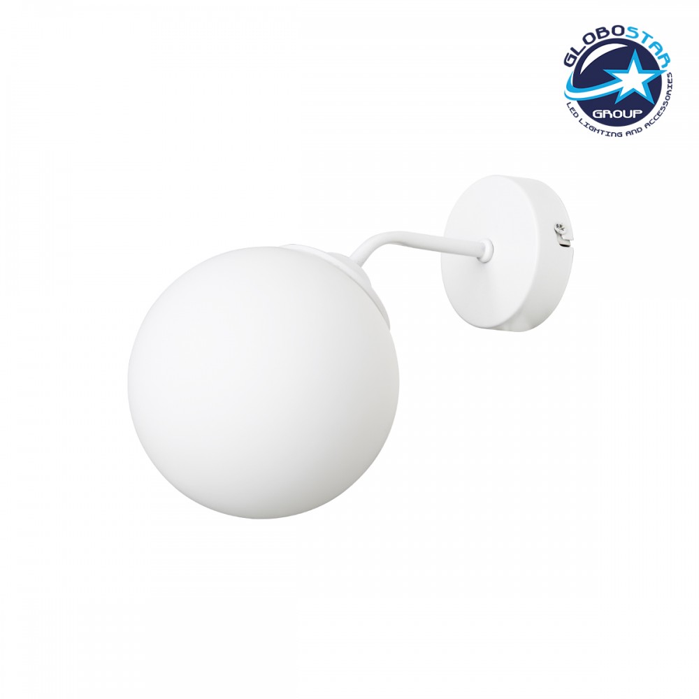 GloboStar® DALPH 203-0035 Vintage Επιτοίχιο Φωτιστικό Απλίκα Μονόφωτο 1 x E27 IP20 Λευκό Μέταλλο με Λευκό Γυαλί - M15 x Π18 x Υ22.5cm