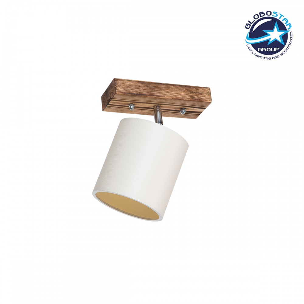 GloboStar® CUP 203-0057 Vintage Φωτιστικό Οροφής Σποτ Μονόφωτο 1 x E27 IP20 Μπεζ Ξύλο με Λευκό Ύφασμα - Μ14.5 x Π14.5 x Υ25cm