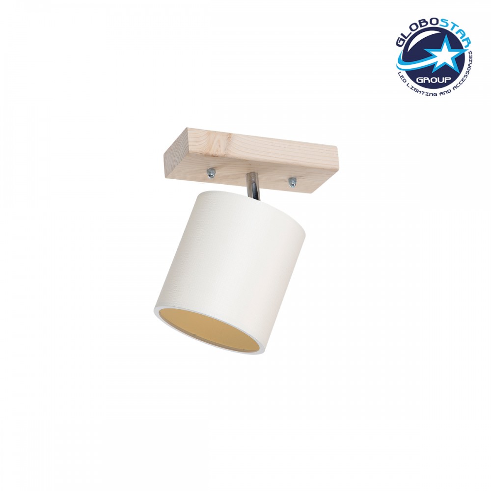 GloboStar® CUP 203-0060 Vintage Φωτιστικό Οροφής Σποτ Μονόφωτο 1 x E27 IP20 Μπέζ Ξύλο με Λευκό Ύφασμα - Μ14.5 x Π14.5 x Υ25cm
