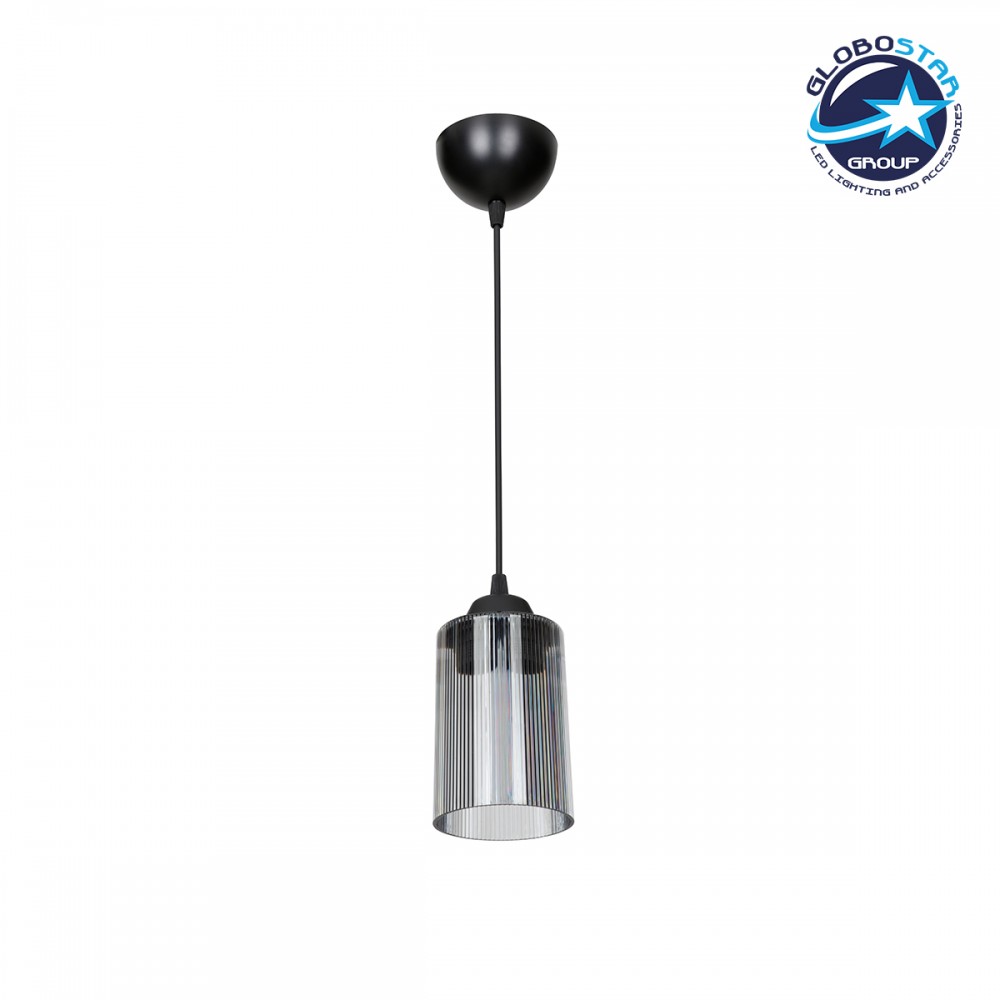 GloboStar® TORUS 203-0063 Μοντέρνο Κρεμαστό Φωτιστικό Καμπάνα Μονόφωτο 1 x E27 IP20 Μαύρο Πλαστικό - Μ10.5 x Π10.5 x Υ18.5cm