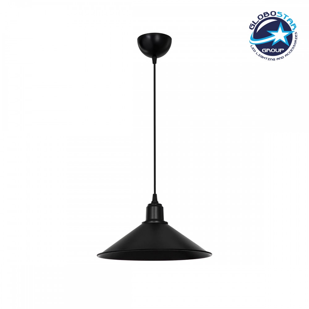 GloboStar® FONTE 203-0080 Μοντέρνο Κρεμαστό Φωτιστικό Καμπάνα Μονόφωτο 1 x E27 IP20 Μαύρο Πλαστικό - Μ25 x Π25 x Υ90cm