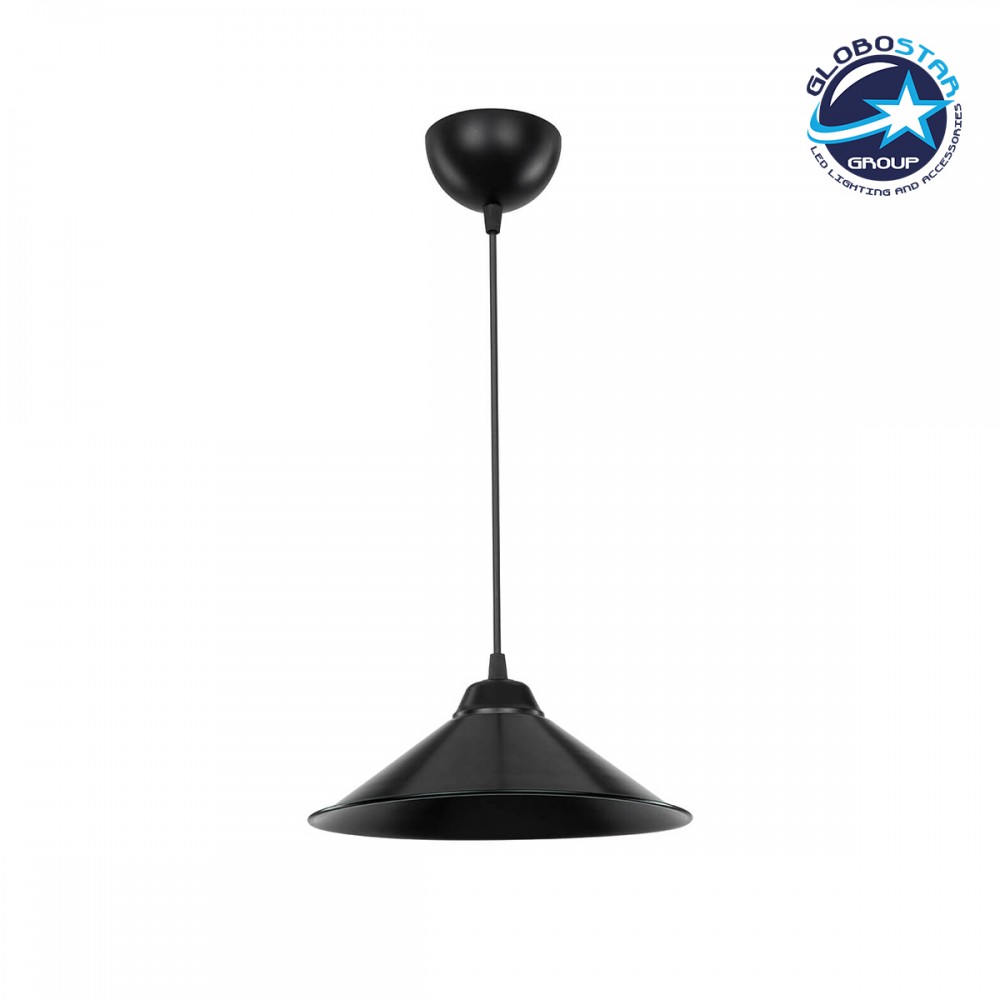 GloboStar® FERRO 203-0084 Μοντέρνο Κρεμαστό Φωτιστικό Καμπάνα Μονόφωτο 1 x E27 IP20 Μαύρο Πλαστικό - Μ30 x Π30 x Υ90cm