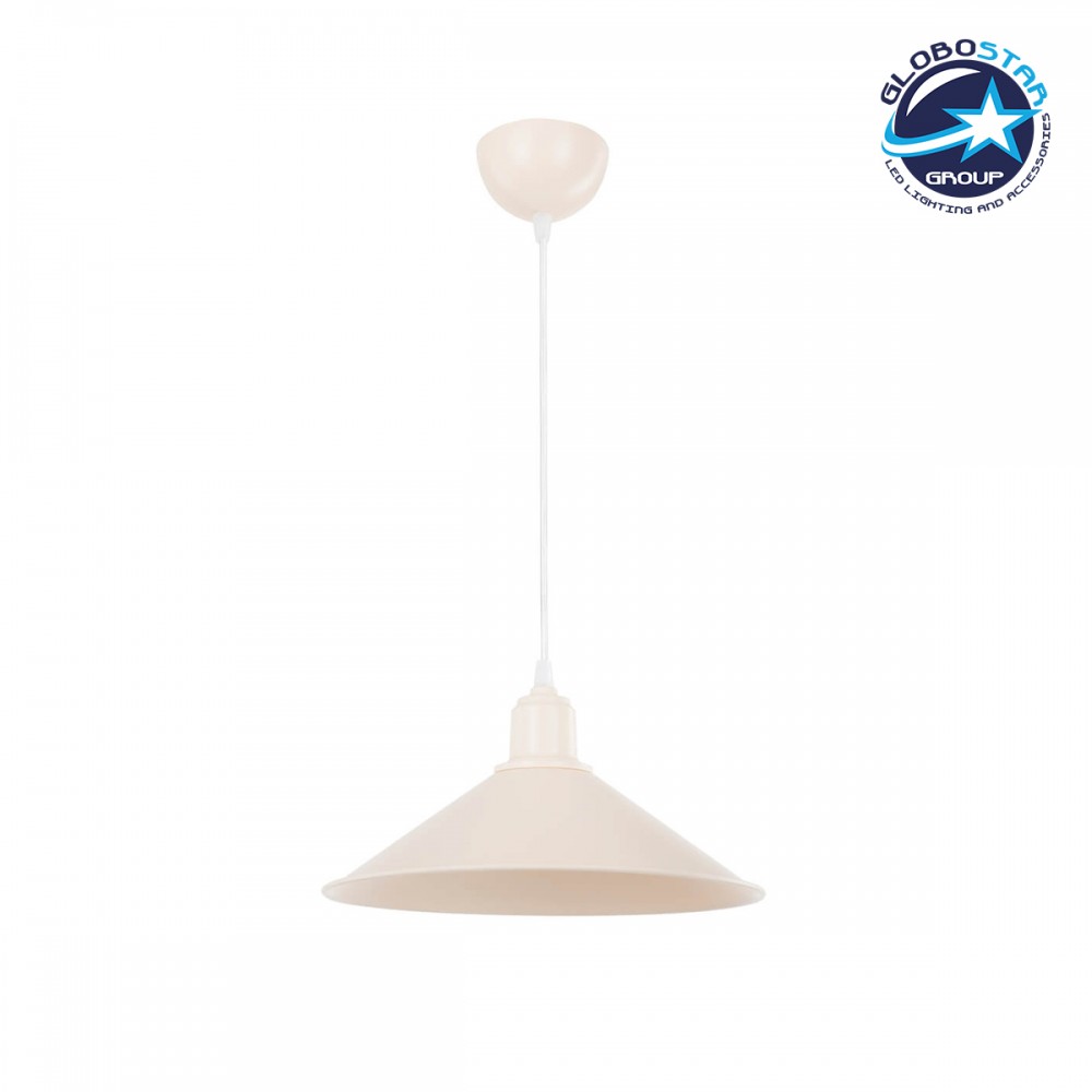 GloboStar® FERRO 203-0086 Μοντέρνο Κρεμαστό Φωτιστικό Καμπάνα Μονόφωτο 1 x E27 IP20 Μπεζ Πλαστικό - Μ30 x Π30 x Υ15cm