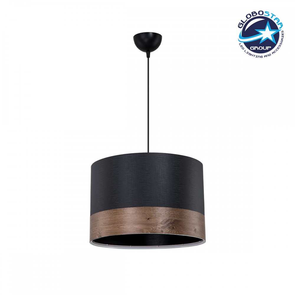 GloboStar® ZYKLUS 203-0101 Μοντέρνο Κρεμαστό Φωτιστικό Καπέλο Μονόφωτο 1 x E27 IP20 Μαύρο & Καφέ Πλαστικό - Μ36 x Π36 x Υ25cm