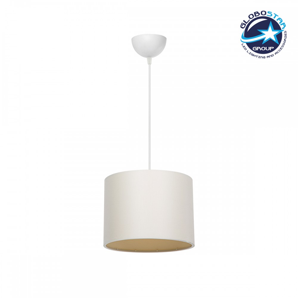GloboStar® BLAZE 203-0106 Μοντέρνο Κρεμαστό Φωτιστικό Καπέλο Μονόφωτο 1 x E27 IP20 Μπεζ Ύφασμα - Μ22 x Π22 x Υ20cm