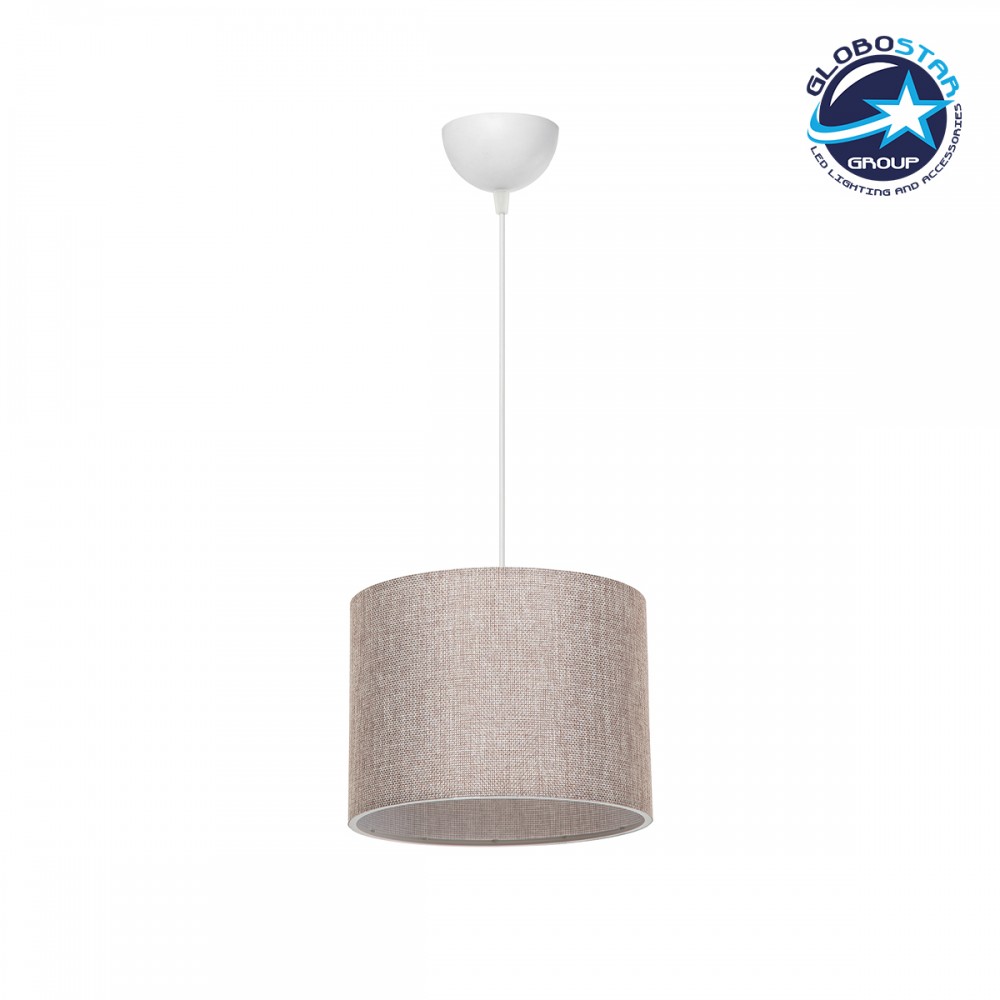 GloboStar® BLAZE 203-0107 Μοντέρνο Κρεμαστό Φωτιστικό Καπέλο Μονόφωτο 1 x E27 IP20 Μπεζ Ύφασμα - Μ22 x Π22 x Υ20cm
