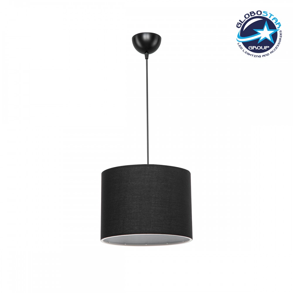 GloboStar® BLAZE 203-0109 Μοντέρνο Κρεμαστό Φωτιστικό Καπέλο Μονόφωτο 1 x E27 IP20 Μαύρο Ύφασμα - Μ22 x Π22 x Υ20cm