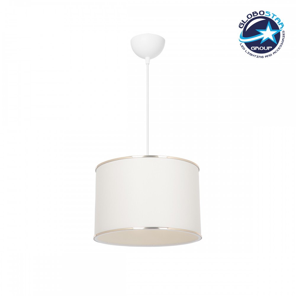 GloboStar® ELECTRA 203-0110 Μοντέρνο Κρεμαστό Φωτιστικό Καπέλο Μονόφωτο 1 x E27 IP20 Mπεζ Ύφασμα με Χρυσό Μέταλλο - Μ30 x Π30 x Υ23cm