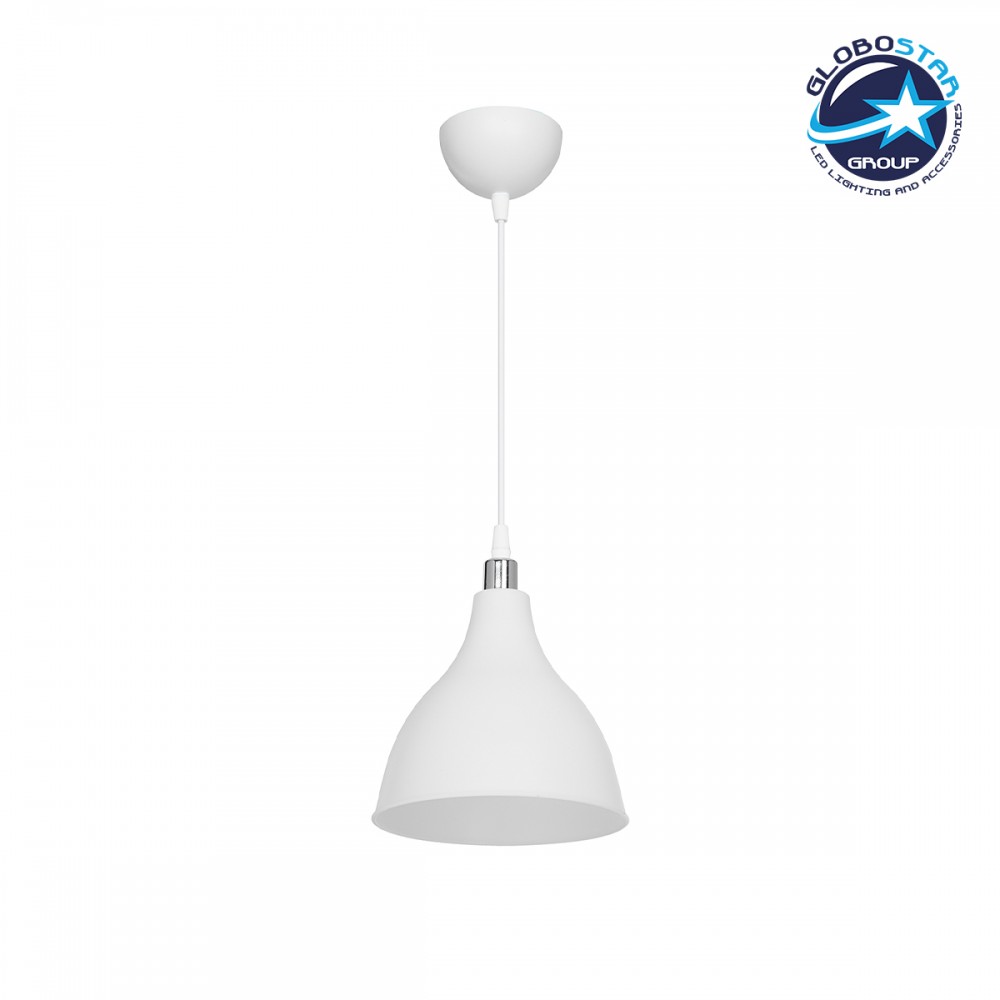GloboStar® RADE 203-0126 Μοντέρνο Κρεμαστό Φωτιστικό Καμπάνα Μονόφωτο 1 x E27 IP20 Λευκό με Ασημί Πλαστικό - Μ18.5 x Π18.5 x Υ23cm