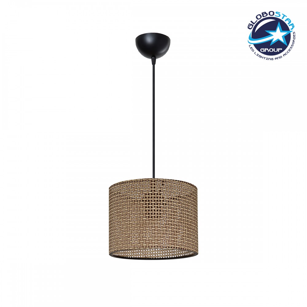 GloboStar® CLAIRIE 203-0132 Μοντέρνο Κρεμαστό Φωτιστικό Καπέλο Μονόφωτο 1 x E27 IP20 Καφέ Ύφασμα - Μ22 x Π22 x Υ93cm