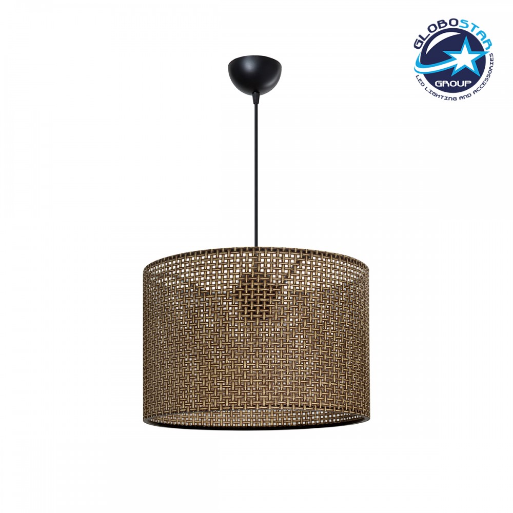 GloboStar® CLAIRIE 203-0135 Μοντέρνο Κρεμαστό Φωτιστικό Καπέλο Μονόφωτο 1 x E27 IP20 Καφέ Ύφασμα - Μ30 x Π30 x Υ93cm