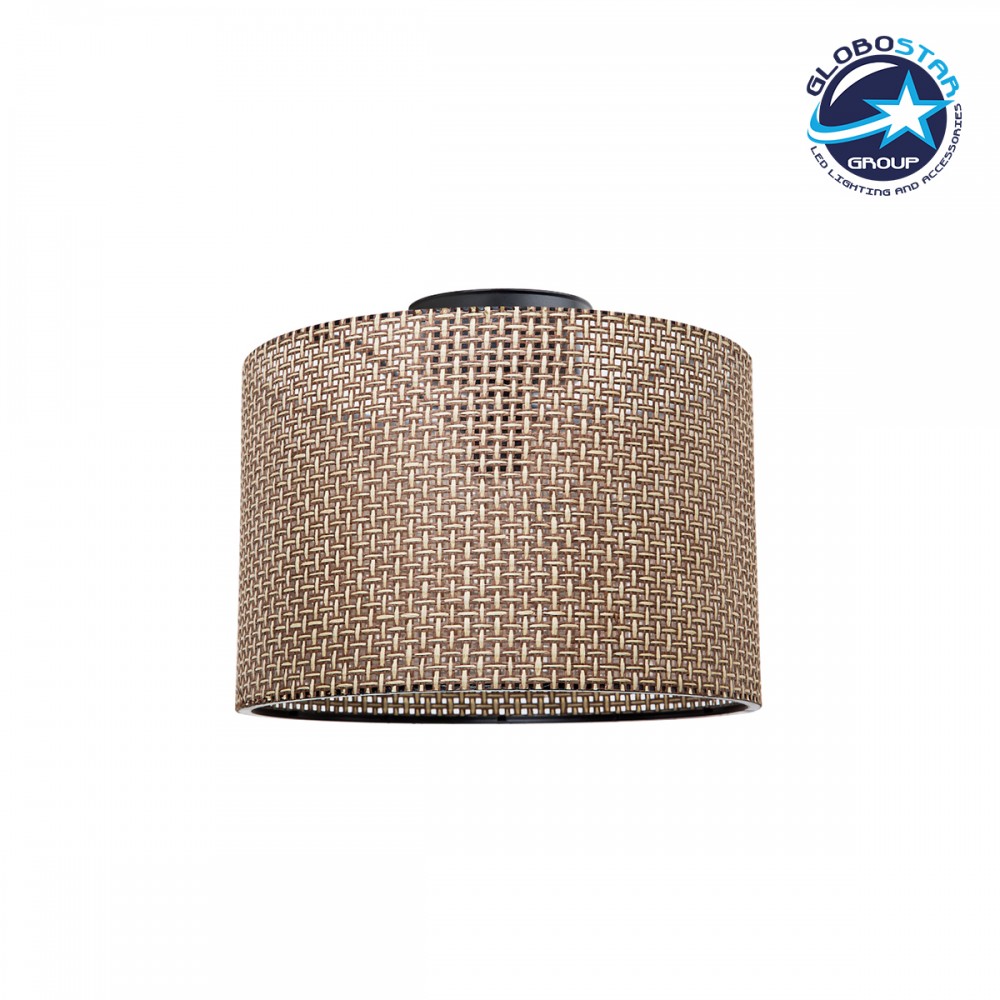 GloboStar® CILIO 203-0151 Μοντέρνο Φωτιστικό Οροφής Καπέλο Μονόφωτο 1 x E27 IP20 Καφέ Διάτρητο Ύφασμα - Μ30 x Π30 x Υ22cm