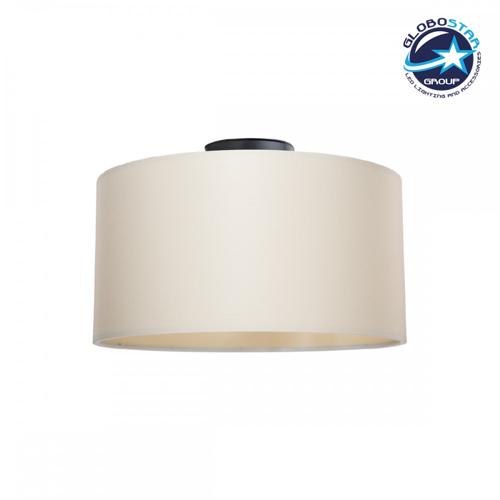 GloboStar® CILIO 203-0154 Μοντέρνο Φωτιστικό Οροφής Καπέλο Μονόφωτο 1 x E27 IP20 Μπεζ Ύφασμα - Μ38 x Π38 x Υ21cm