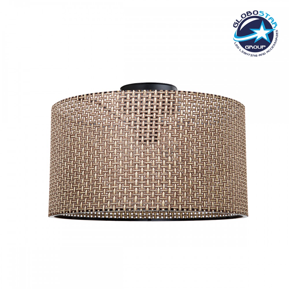 GloboStar® CILIO 203-0156 Μοντέρνο Φωτιστικό Οροφής Καπέλο Μονόφωτο 1 x E27 IP20 Καφέ Διάτρητο Ύφασμα - Μ38 x Π38 x Υ21cm