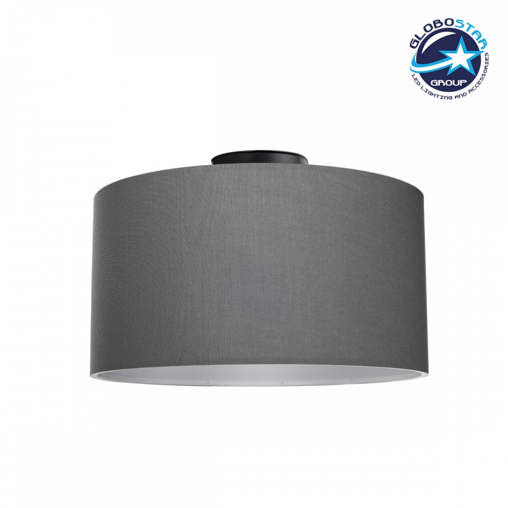 GloboStar® CILIO 203-0158 Μοντέρνο Φωτιστικό Οροφής Καπέλο Μονόφωτο 1 x E27 IP20 Γκρι Ύφασμα - Μ38 x Π30 x Υ21cm