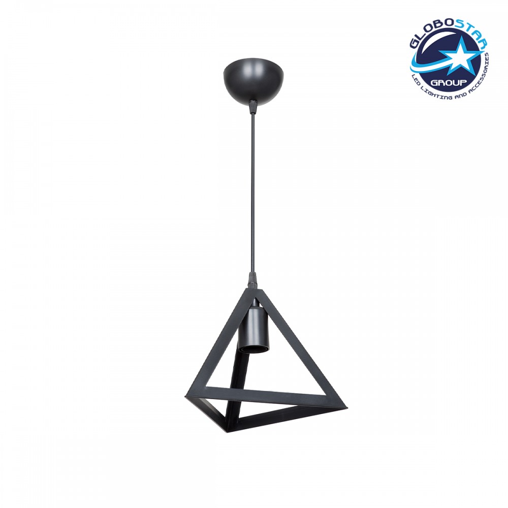 GloboStar® TRIANGLE 203-0159 Μοντέρνο Κρεμαστό Φωτιστικό Καμπάνα Μονόφωτο 1 x E27 IP20 Μάυρο Πλαστικό - Μ24 x Π24 x Υ86cm