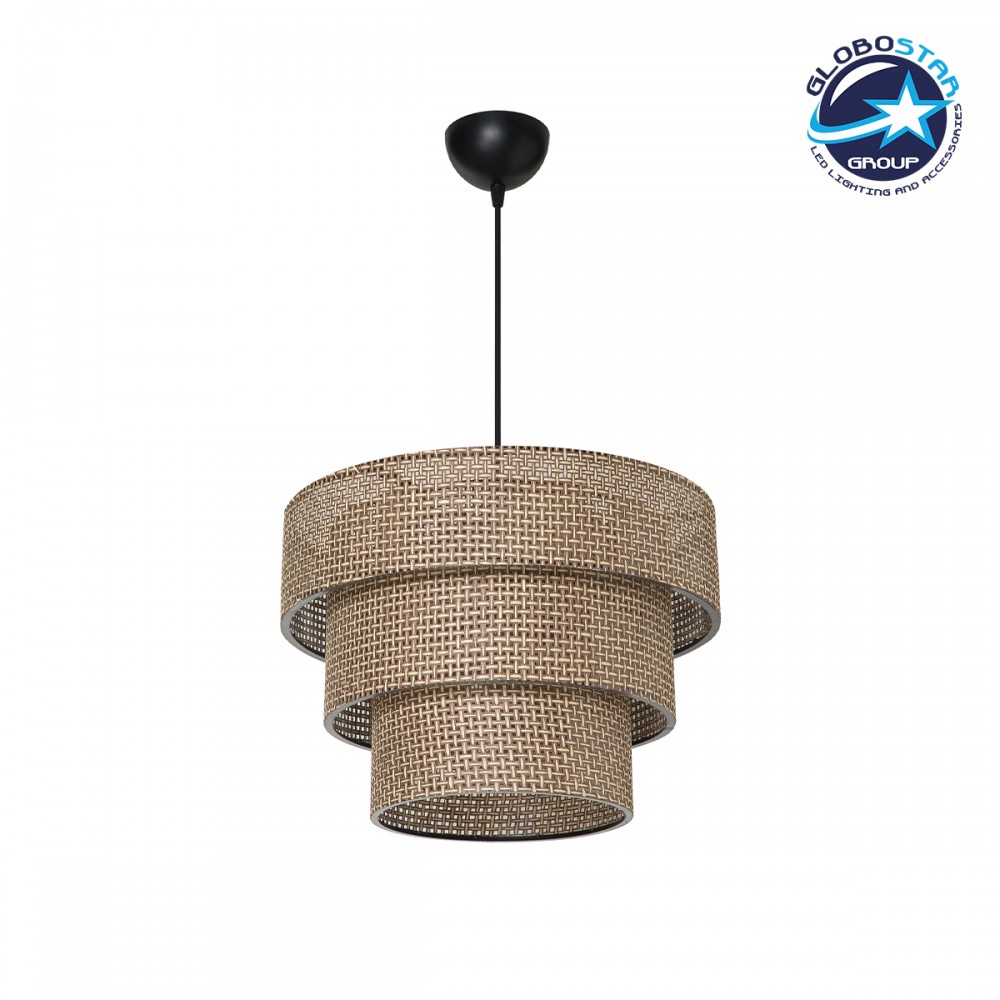 GloboStar® LEVEL 203-0171 Μοντέρνο Κρεμαστό Φωτιστικό Καπέλο Μονόφωτο 1 x E27 IP20 Καφέ Διάτρητο Ύφασμα - Μ38 x Π38 x Υ95cm