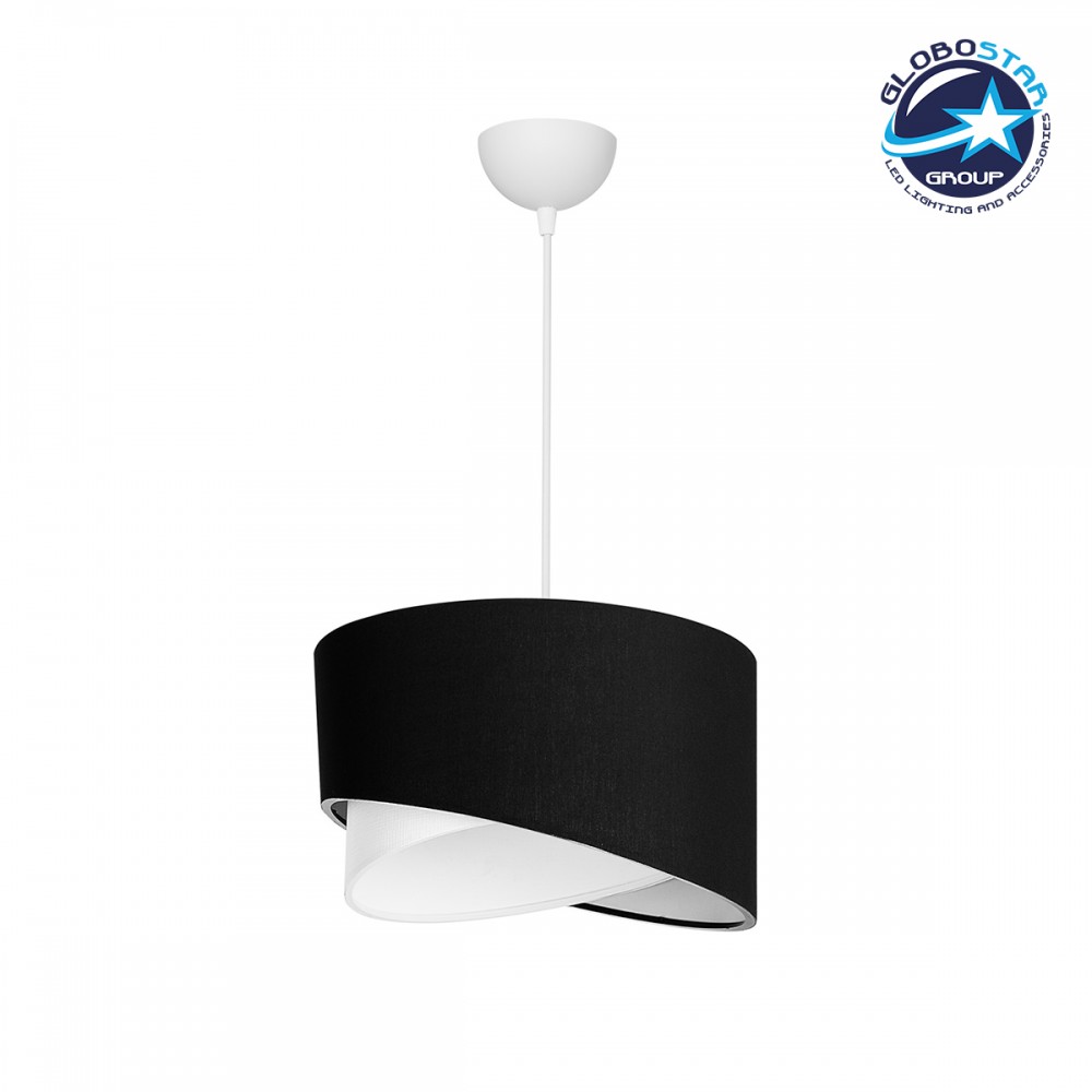 GloboStar® LILI 203-0176 Μοντέρνο Κρεμαστό Φωτιστικό Καπέλο Μονόφωτο 1 x E27 IP20 Μαύρο & Λευκό Ύφασμα - Μ38 x Π38 x Υ95cm