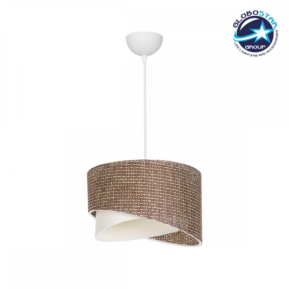 GloboStar® LILI 203-0177 Μοντέρνο Κρεμαστό Φωτιστικό Καπέλο Μονόφωτο 1 x E27 IP20 Καφέ & Μπεζ Ύφασμα - Μ30 x Π30 x Υ95cm