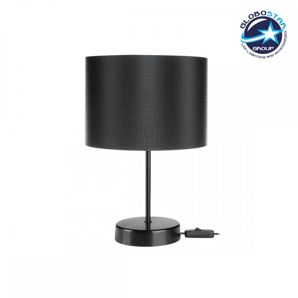 GloboStar® WIZ 203-0178 Μοντέρνο Επιτραπέζιο Φωτιστικό Πορτατίφ Μονόφωτο 1 x E27 IP20 Μαύρο Μέταλλο με Μαύρο Ύφασμα - Μ22 x Π22 x Υ36.5cm